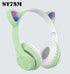 Kufje Flash Light Cute Cat Ears Wireless Headphone with Mic Can control LED Kid Girl Stereo Music Phone Headset Gift Green